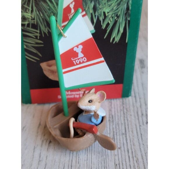 Hallmark 1990 Mouse boat ornament Xmas vintage - Picture 1 of 5